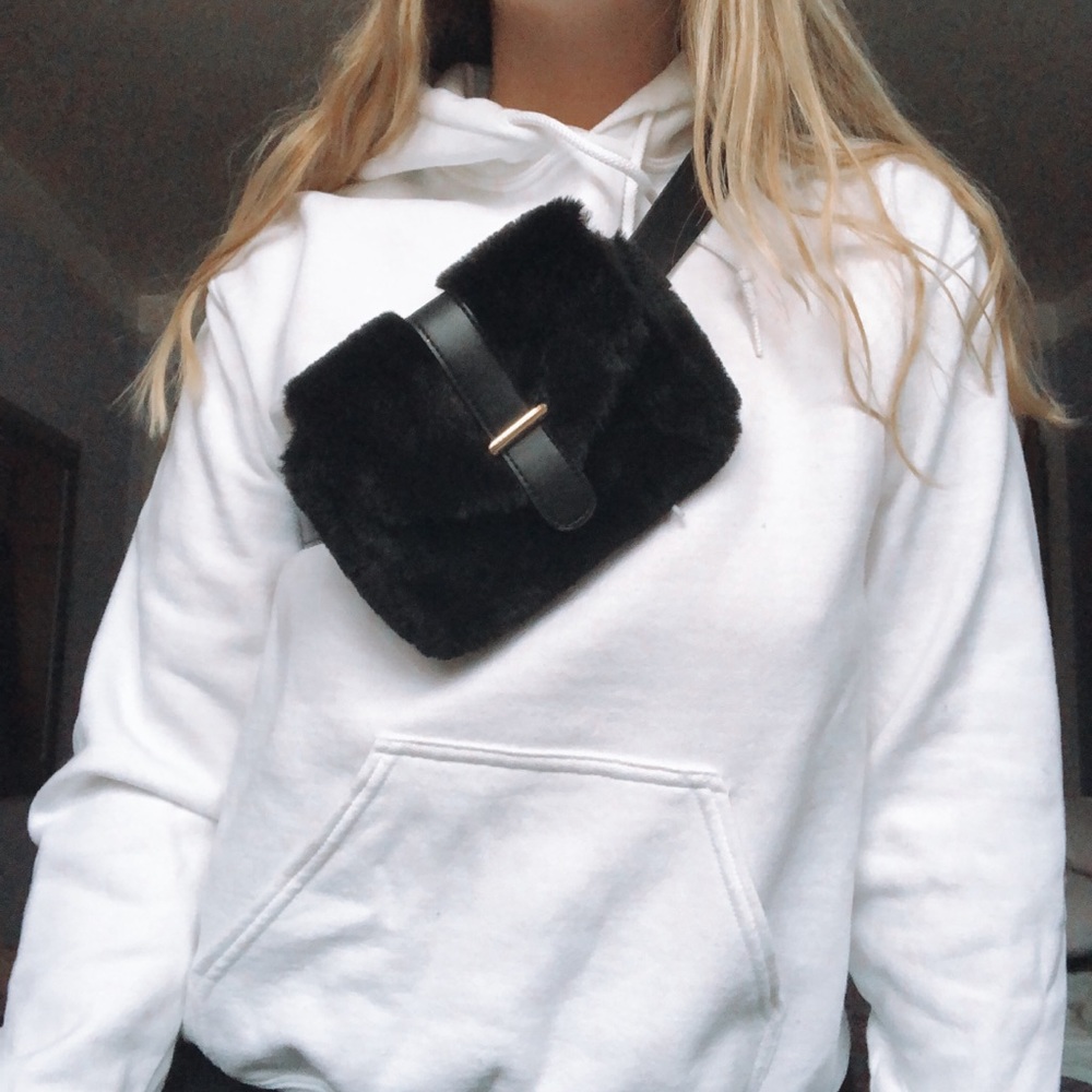 Fuzzy Black Leather Fannypack